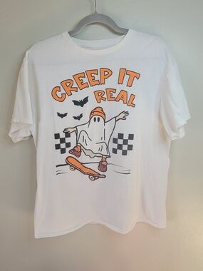 Rare Sugar Flower - Creep It Real - Skateboarding Ghost Tee - Large - Halloween